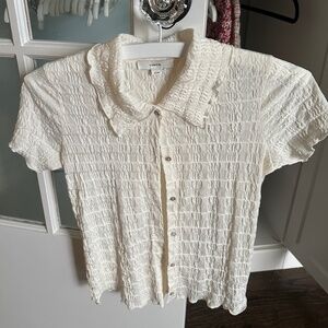 VINCE Short Sleeve Smocked Shirt Off White XS NWOT